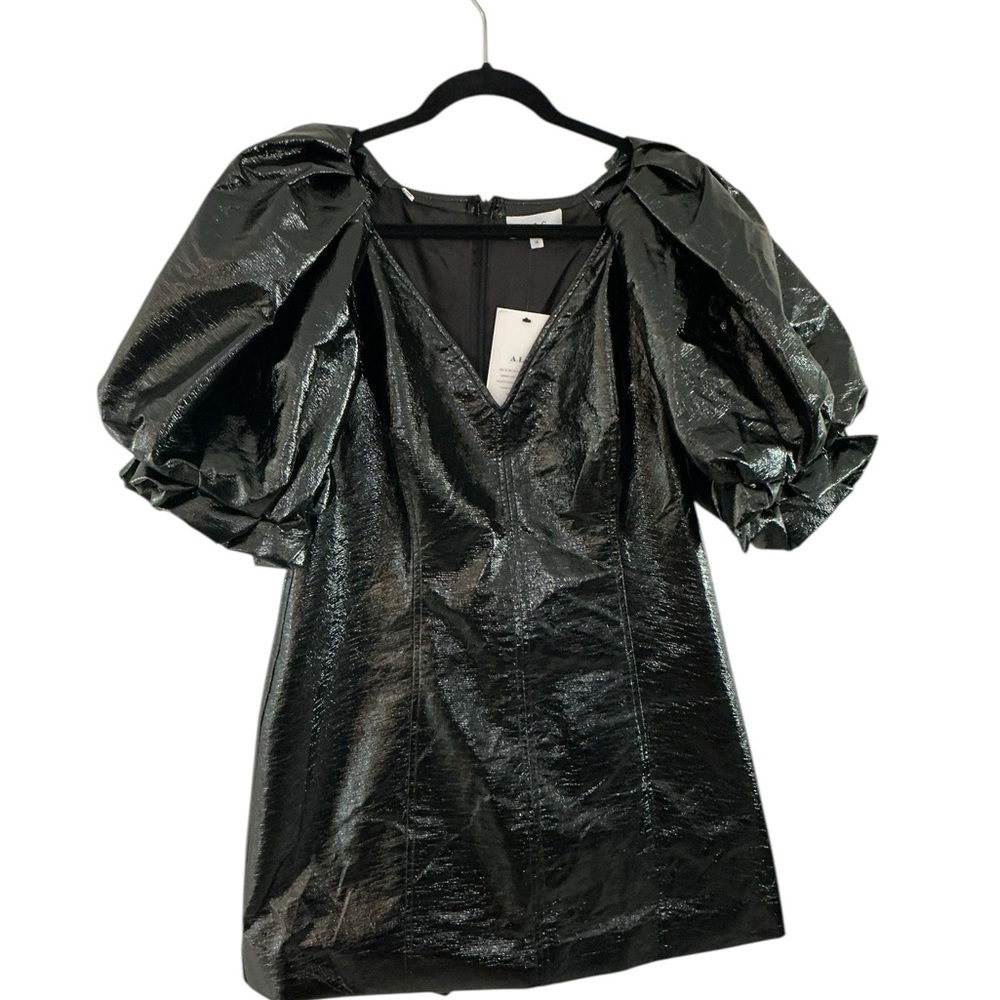 A.L.C. Black Mini Dress with Puff Sleeves - Picture 2 of 8